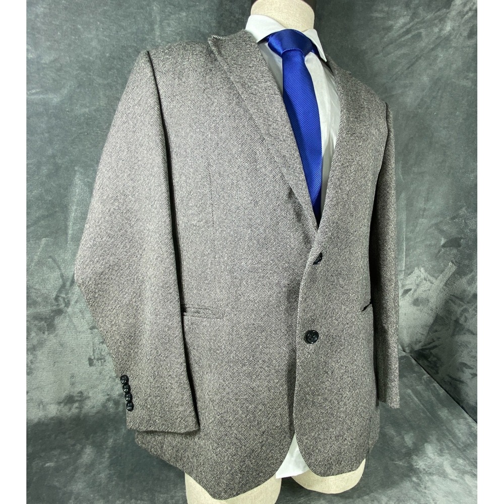 Stafford Merino Wool Blend Sport Coat Mens 44R Gray Blazer Birds Eye Suit Jacket